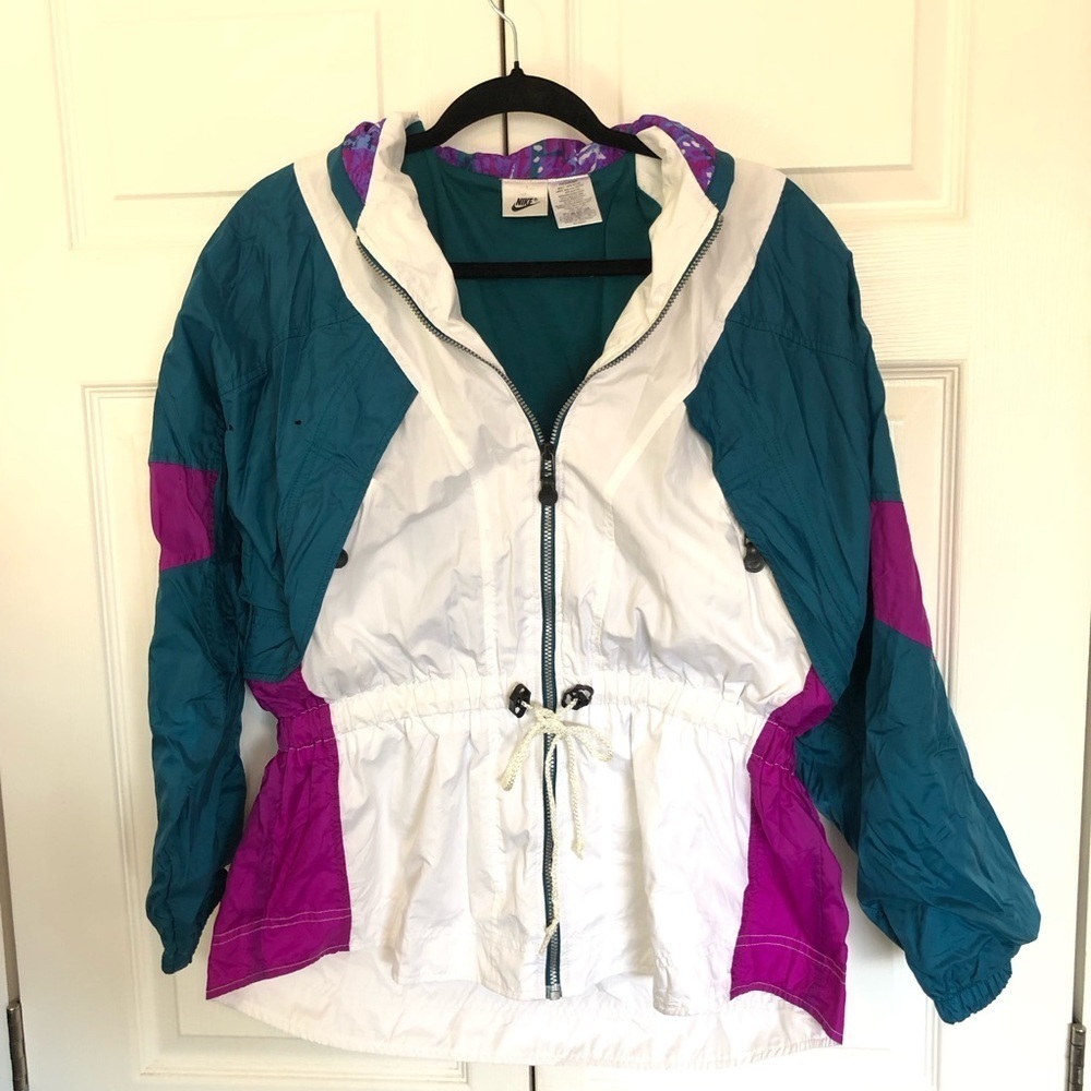 Nike 90s Vintage Teal Purple White Windbreaker Colorblock Zip Jacket Size M